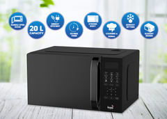 Icona 20L Digital Microwave Oven with LED Display, 1100W, 5 Power Levels, 99-Min Timer, Turntable Glass Tray, Elegant European Design, Black (Model ILDMO-2035XB)