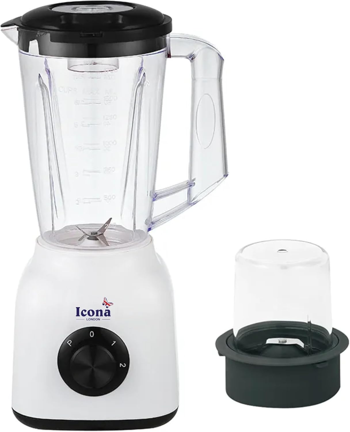 Icona 300W Smoothie Blender – 1.5L Jar, Full Copper Motor with Fuse, Ideal for Smoothies, Milkshakes, and Baby Food – Black and White
