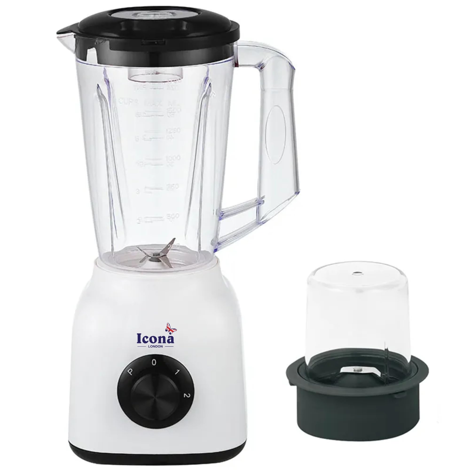 Icona 300W Smoothie Blender – 1.5L Jar, Full Copper Motor with Fuse, Ideal for Smoothies, Milkshakes, and Baby Food – Black and White
