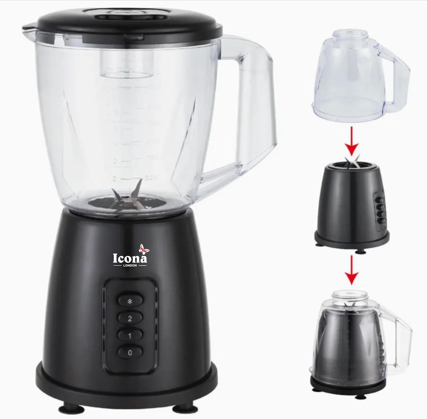 Icona Commercial Nutrition Grinder & Blender – 1.5L Food Processor for Juicing, Mixing, Blending, and Ice Crushing – Powerful 300-400W Pure Copper Motor, Ideal for Home, Hotel, and Kitchen Use