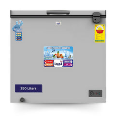 Icona 250L Chest Freezer – Sliding Glass Door Deep Freezer with Lock & Key, LED Lighting, Temperature Control & Stainless Steel Interior – Model ILCF-275H