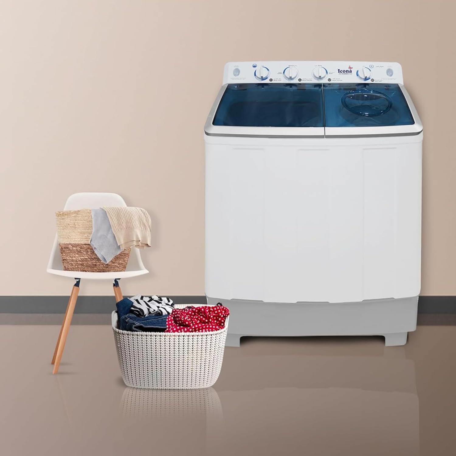 Icona 12.5 Kg Semi-Automatic Washing Machine – Twin Tub, White, Efficient Laundry Solution
