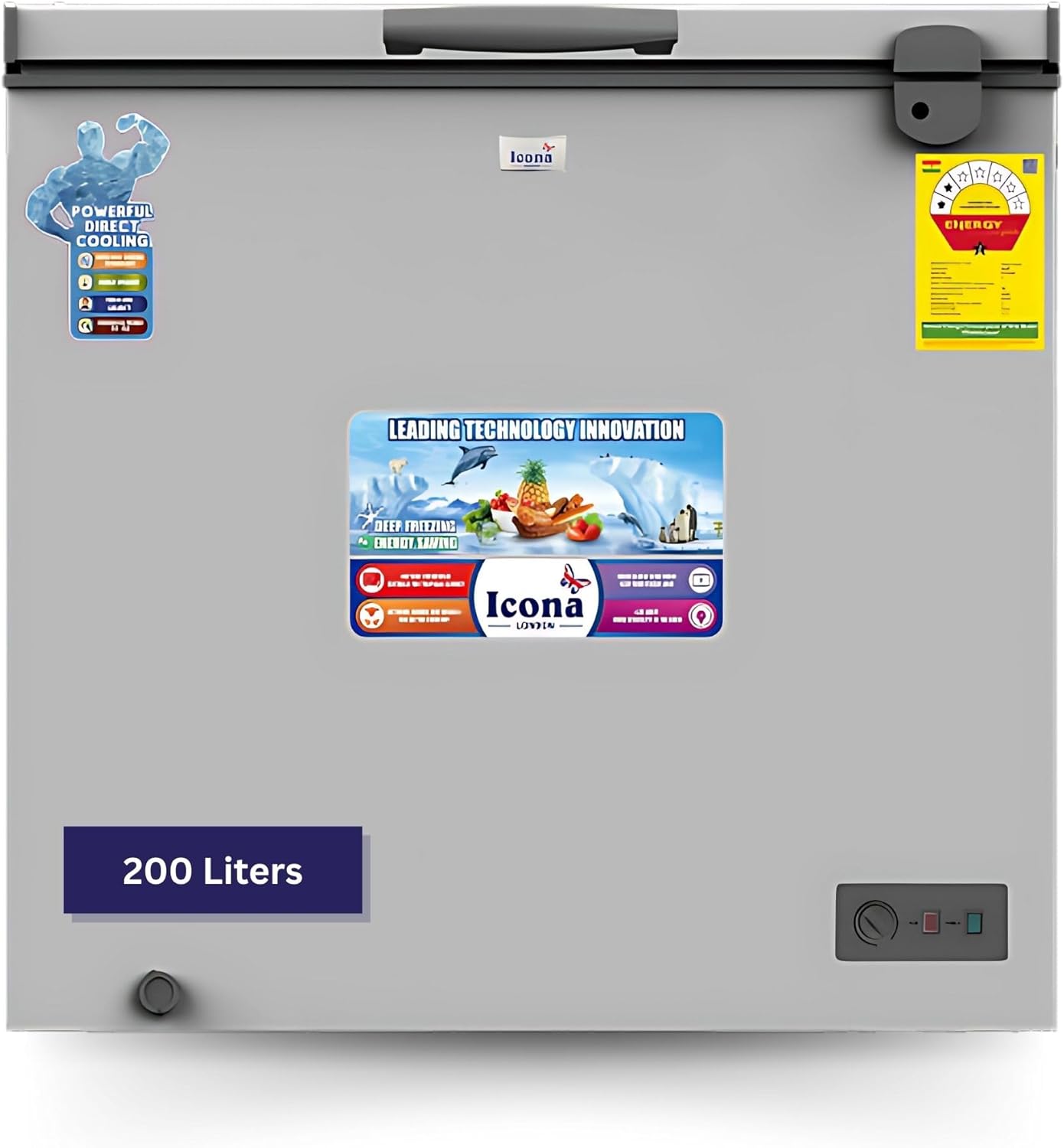 Icona 200L Chest Freezer – Sliding Glass Door Deep Freezer with Lock & Key, LED Light, Temperature Control, and Stainless Steel Interior – Model ILCF-225H