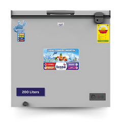 Icona 200L Chest Freezer – Sliding Glass Door Deep Freezer with Lock & Key, LED Light, Temperature Control, and Stainless Steel Interior – Model ILCF-225H