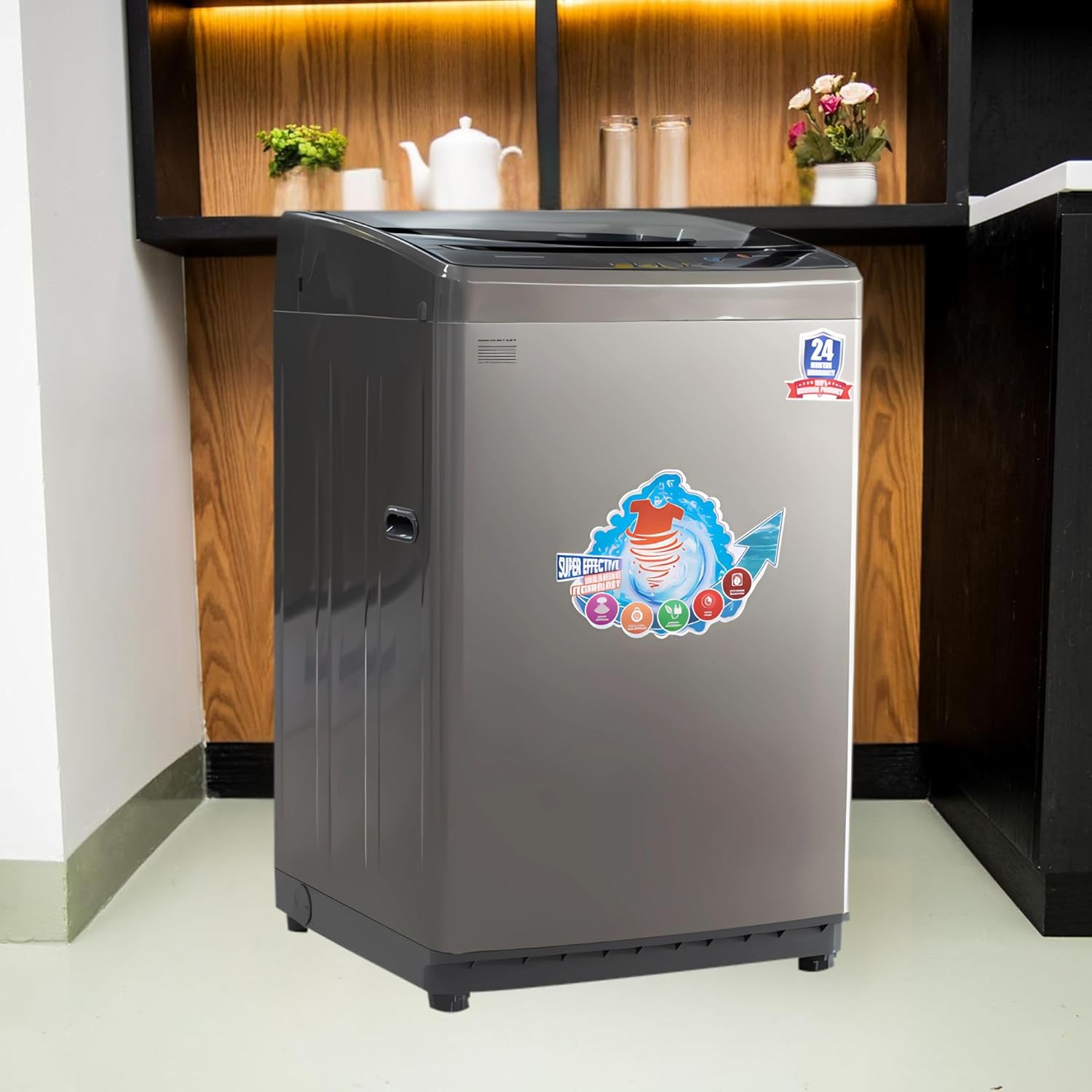 Icona Fully Automatic Top Loader Washing Machine 8kg - Smart Sensors, Gentle Fabric Care, Fuzzy Logic, LED Display & Transparent Lid