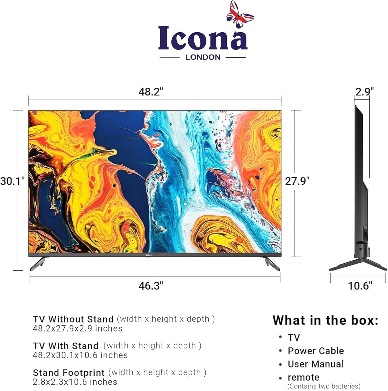 Icona 55 Inch 4K Ultra HD Smart LED TV – Android 12, Quad Core Processor, Slim Frame, Built-in WiFi, Energy-Saving Feature