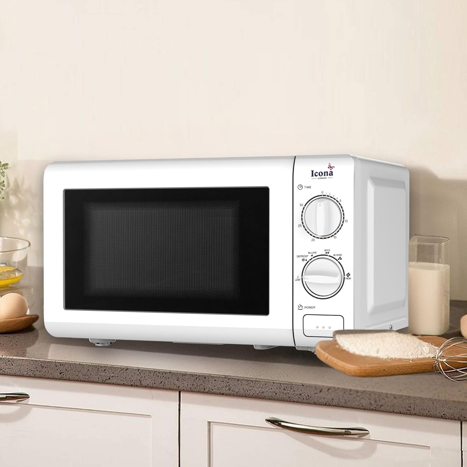 Icona 20L Multi-Purpose Standard Electrical Microwave Oven – 750W Baking Oven with Sensor Touch Control, Grilling, and Child Lock – Fast Heating Tabletop & Built-in Microwave