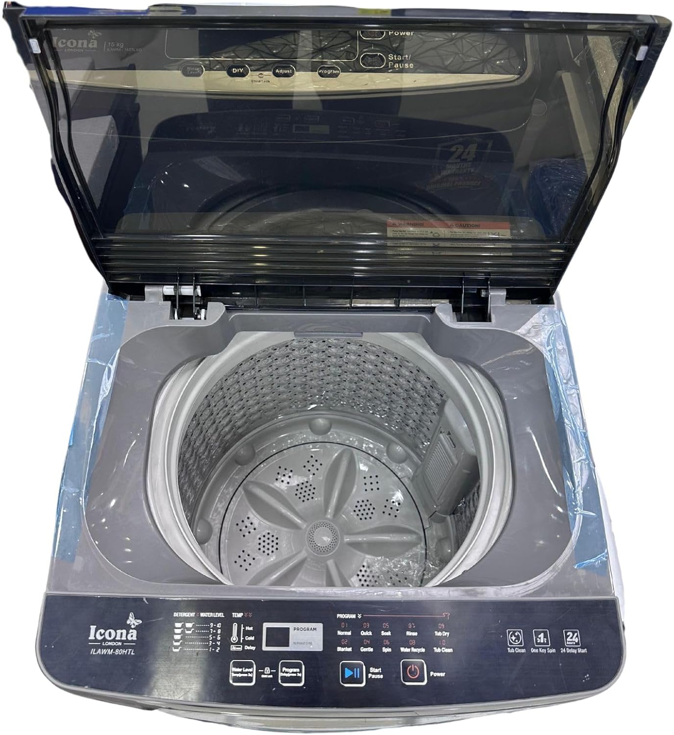 Icona Fully Automatic Top Loader Washing Machine 8kg - Smart Sensors, Gentle Fabric Care, Fuzzy Logic, LED Display & Transparent Lid