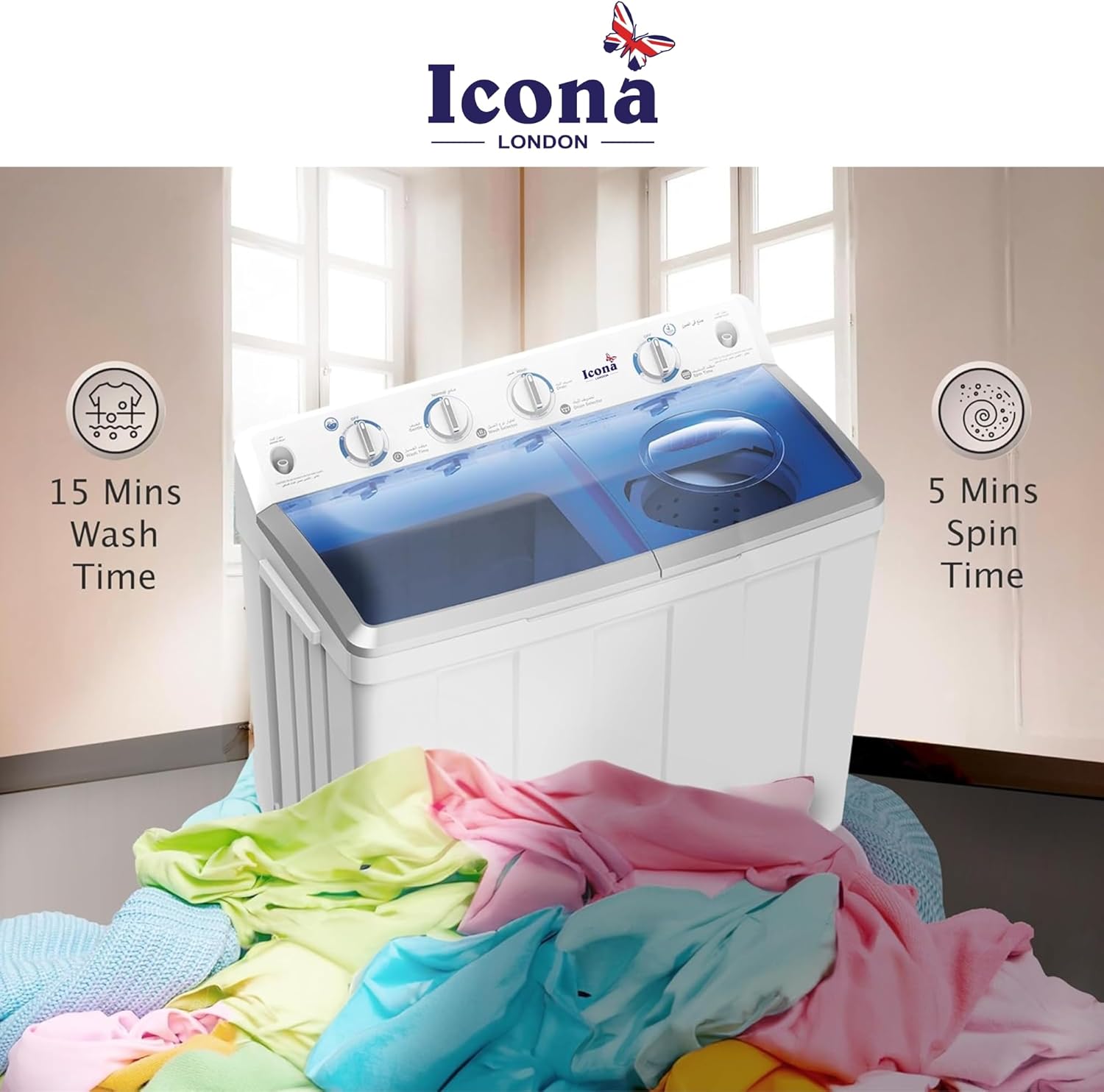 Icona 12.5 Kg Semi-Automatic Washing Machine – Twin Tub, White, Efficient Laundry Solution