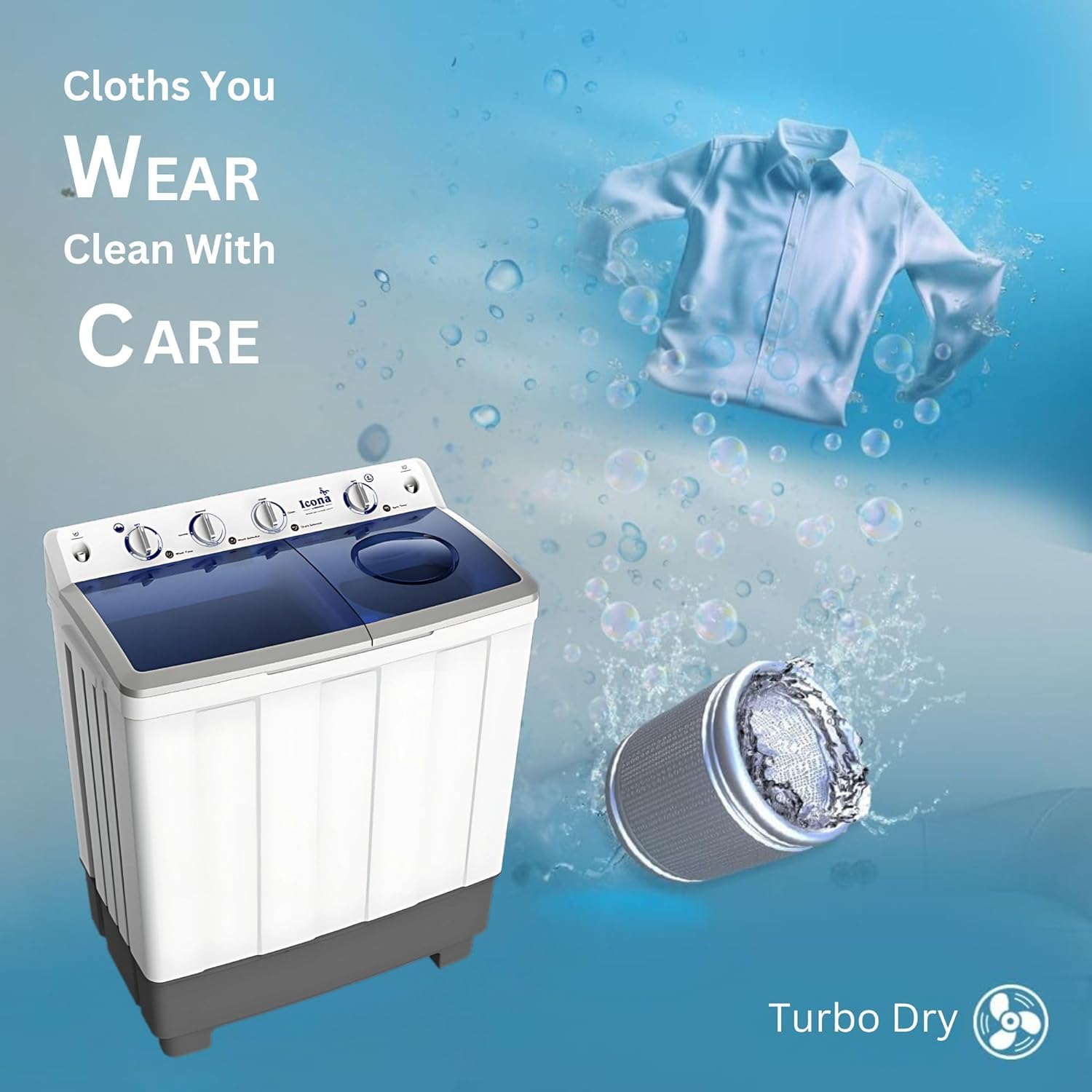 Icona 10.5 Kg Semi-Automatic Washing Machine – Twin Tub, Energy Efficient, Gentle Fabric Care, Durable Design – Model ILSWM-105HTT