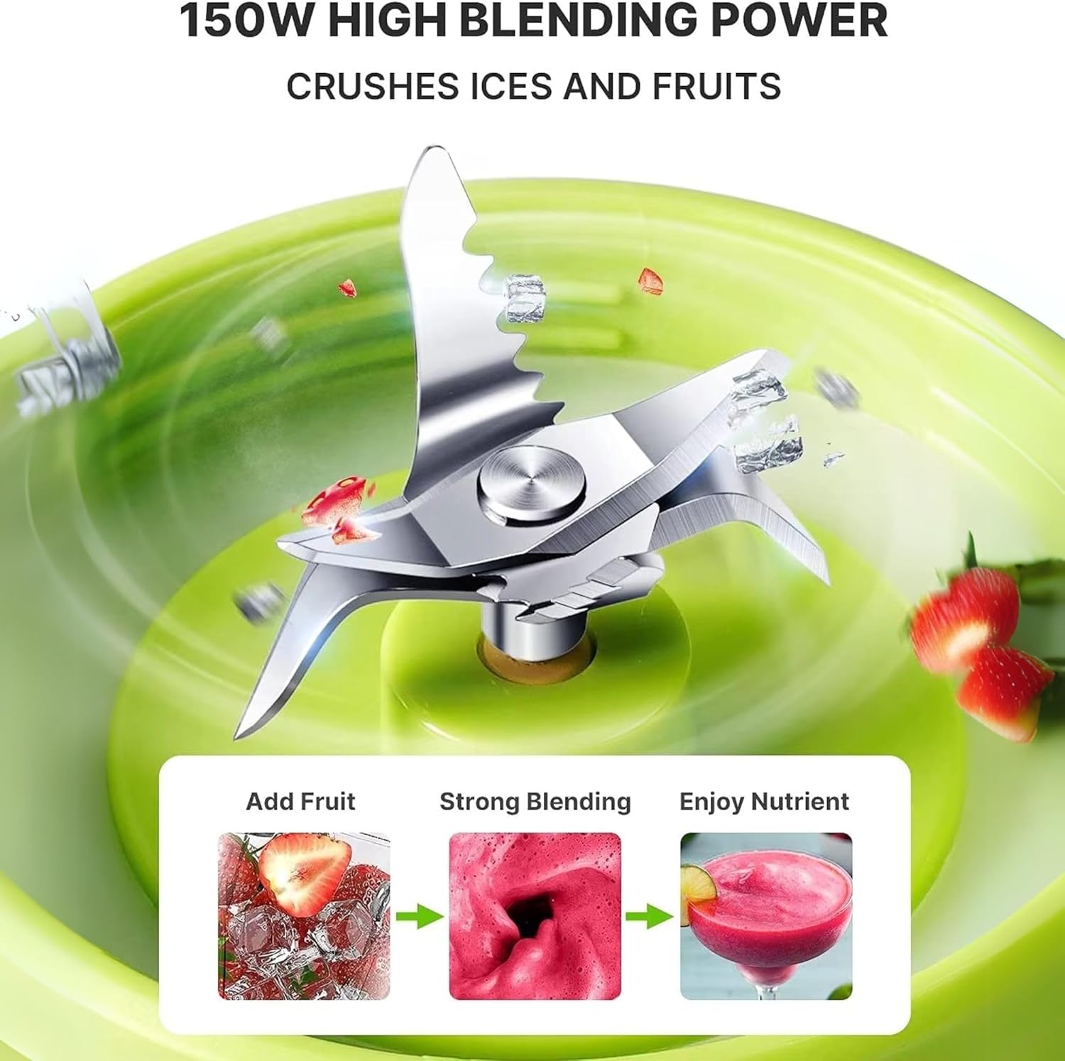 Icona 2-in-1 Unbreakable Blender – 1.5L Glass Jar, Plastic Grinder, 2 Speeds + Pulse, Stainless Steel Blades, Overheat Protection, White/Green