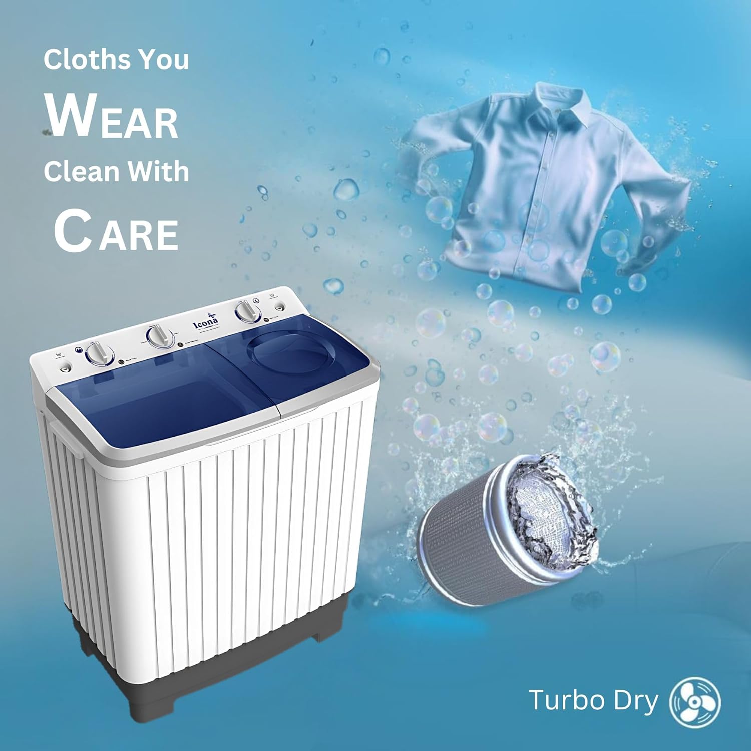 Icona 8.5 Kg Semi-Automatic Washing Machine – Twin Tub, Energy Efficient, Low Noise, Gentle Fabric Care, Durable Design – Model ILSWM-85HTT