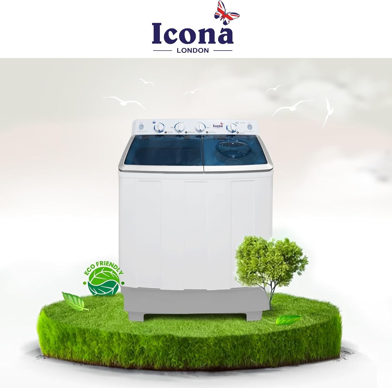 Icona 12.5 Kg Semi-Automatic Washing Machine – Twin Tub, White, Efficient Laundry Solution