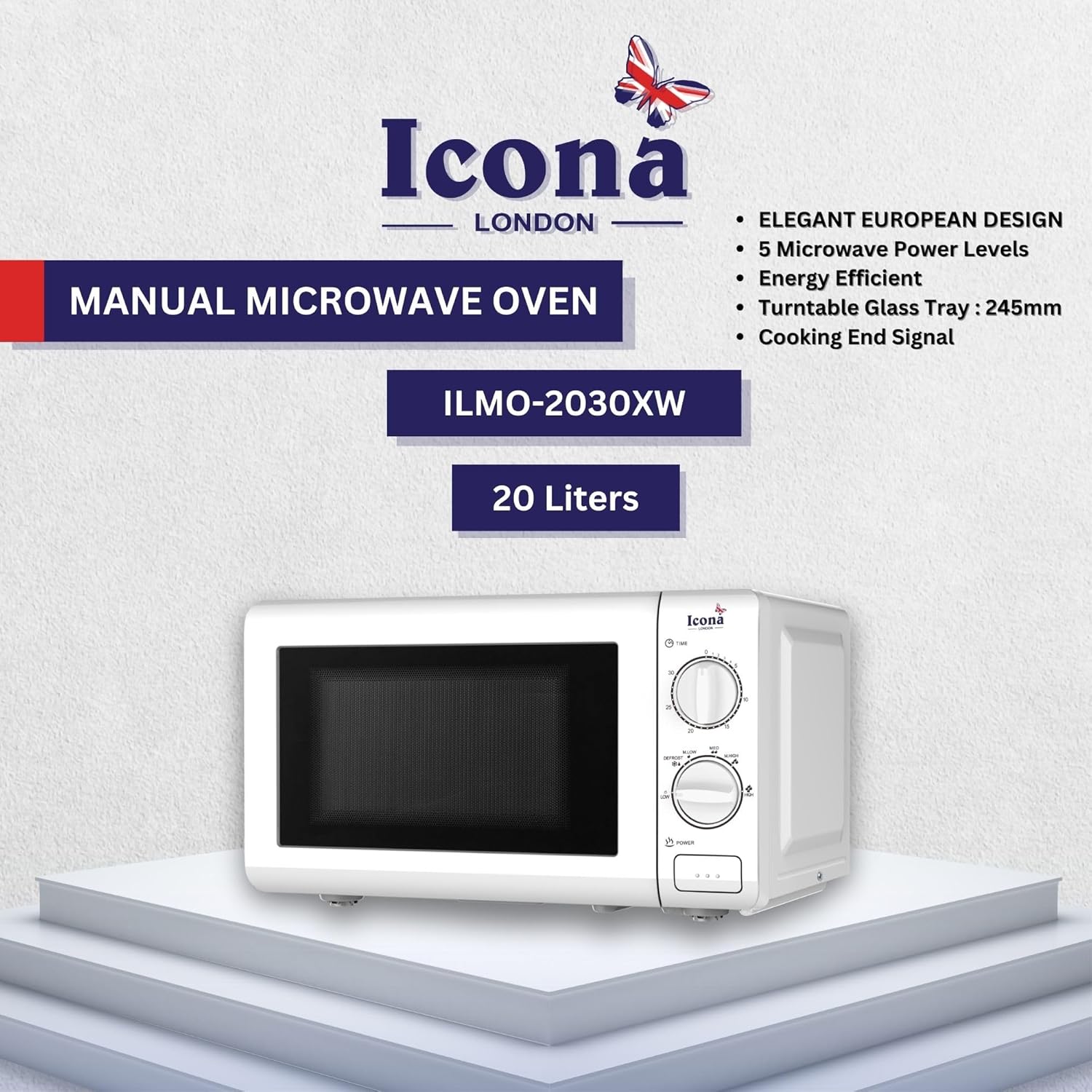 Icona 20L Multi-Purpose Standard Electrical Microwave Oven – 750W Baking Oven with Sensor Touch Control, Grilling, and Child Lock – Fast Heating Tabletop & Built-in Microwave