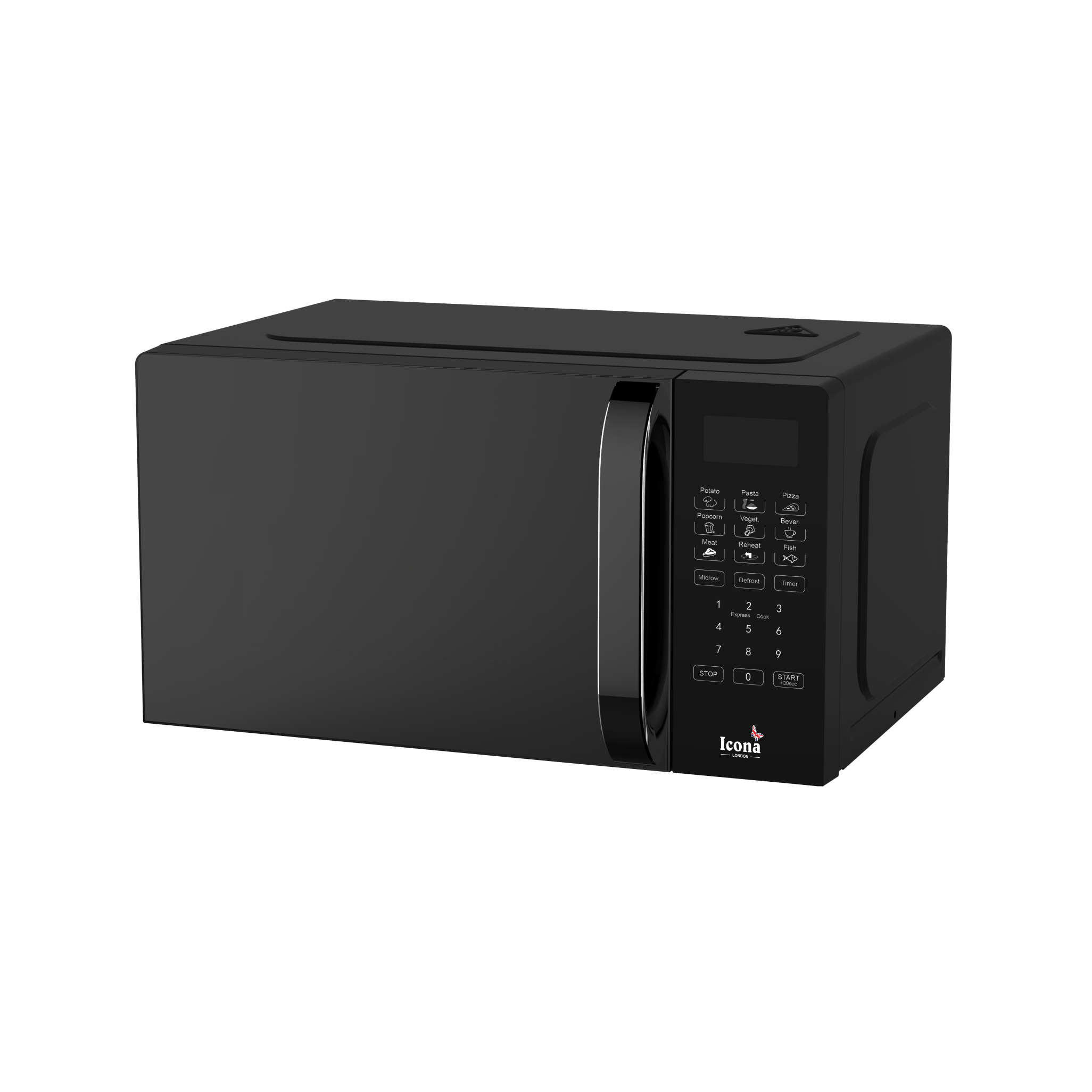 Icona 20L Digital Microwave Oven with LED Display, 1100W, 5 Power Levels, 99-Min Timer, Turntable Glass Tray, Elegant European Design, Black (Model ILDMO-2035XB)