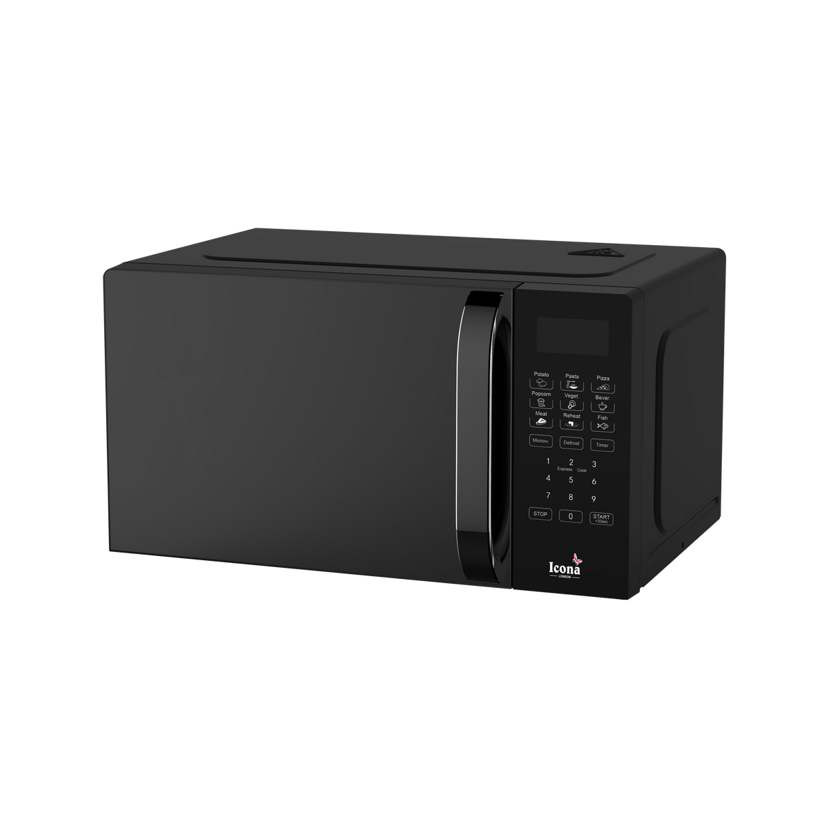 Icona 20L Digital Microwave Oven with LED Display, 1100W, 5 Power Levels, 99-Min Timer, Turntable Glass Tray, Elegant European Design, Black (Model ILDMO-2035XB)